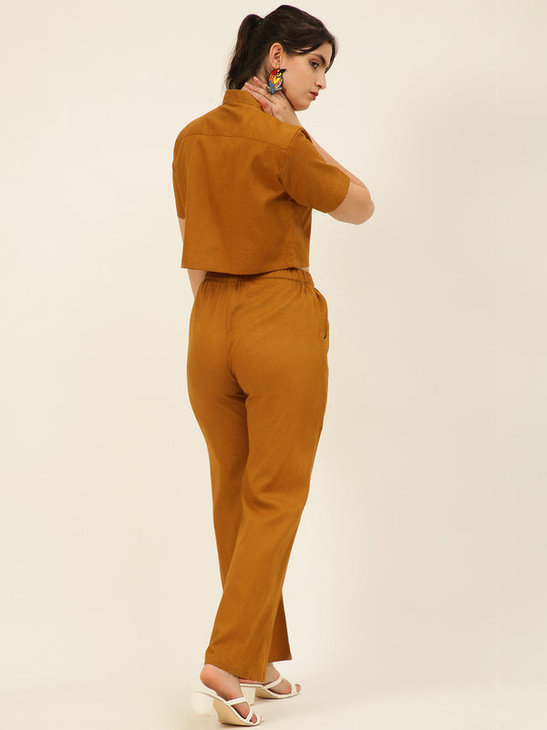 Cotton Linen Crop Shirt & Trouser Slim Fit Co-ord Set (Red)
