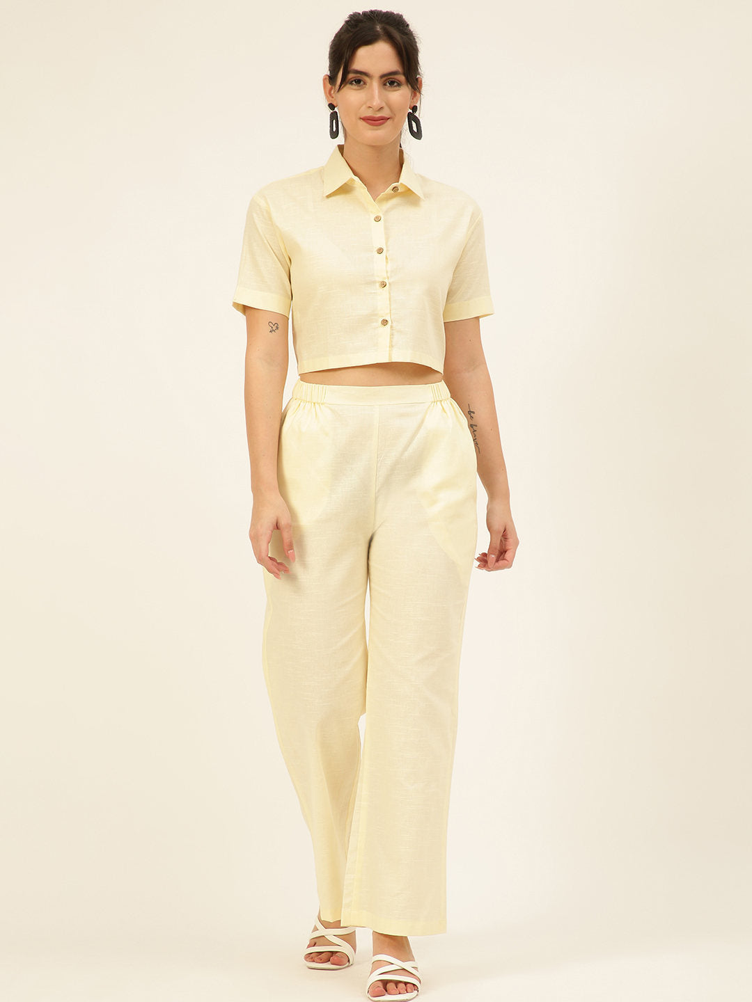 Cotton Linen Crop Shirt & Trouser Slim Fit Co-ord Set (Red)