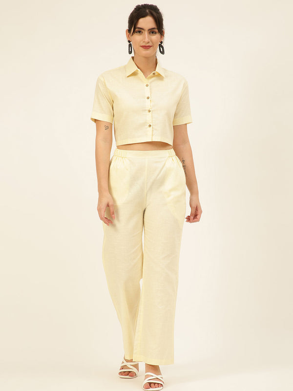 Cotton Linen Crop Shirt & Trouser Slim Fit Co-ord Set (Red)