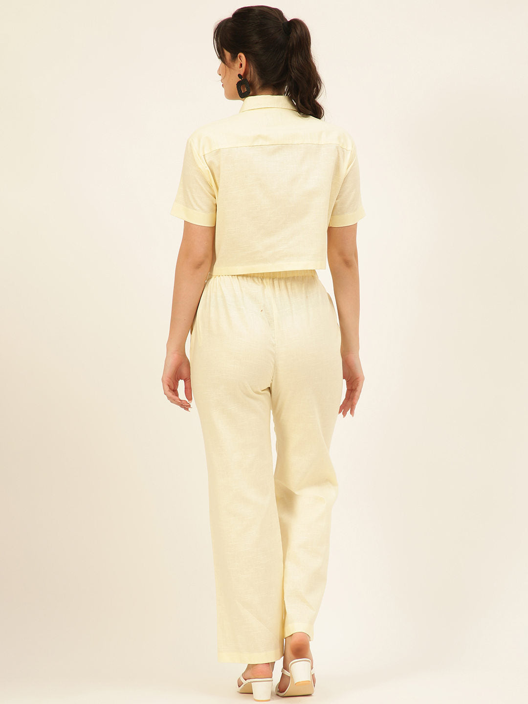 Cotton Linen Crop Shirt & Trouser Slim Fit Co-ord Set (Red)