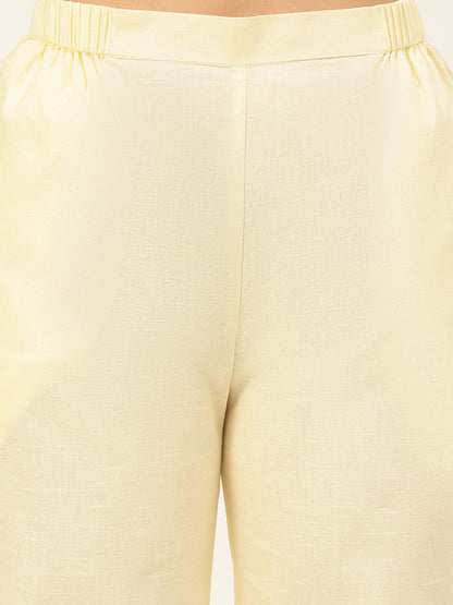 Premium Cream Cotton Linen Crop Shirt & Trouser Slim Fit Co-ord Set