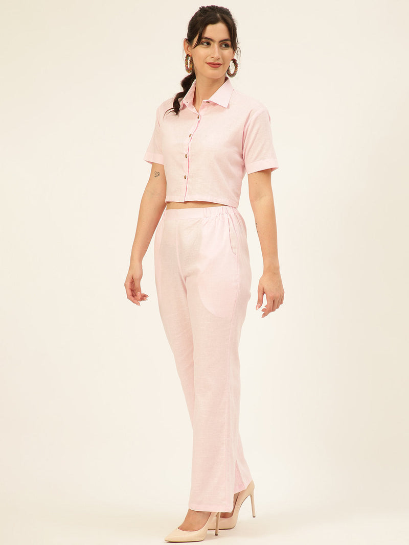 Cotton Linen Crop Shirt & Trouser Slim Fit Co-ord Set (Red)