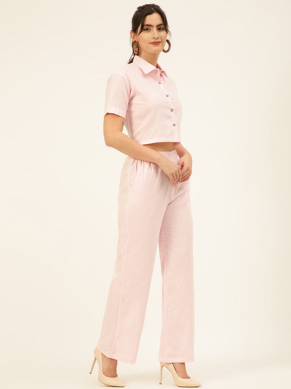 Cotton Linen Crop Shirt & Trouser Slim Fit Co-ord Set (Red)