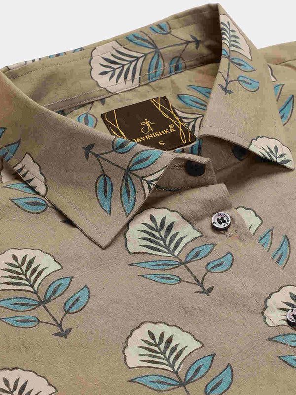 Premium Grey Floral HandBlock Printed Cotton Crop Shirt