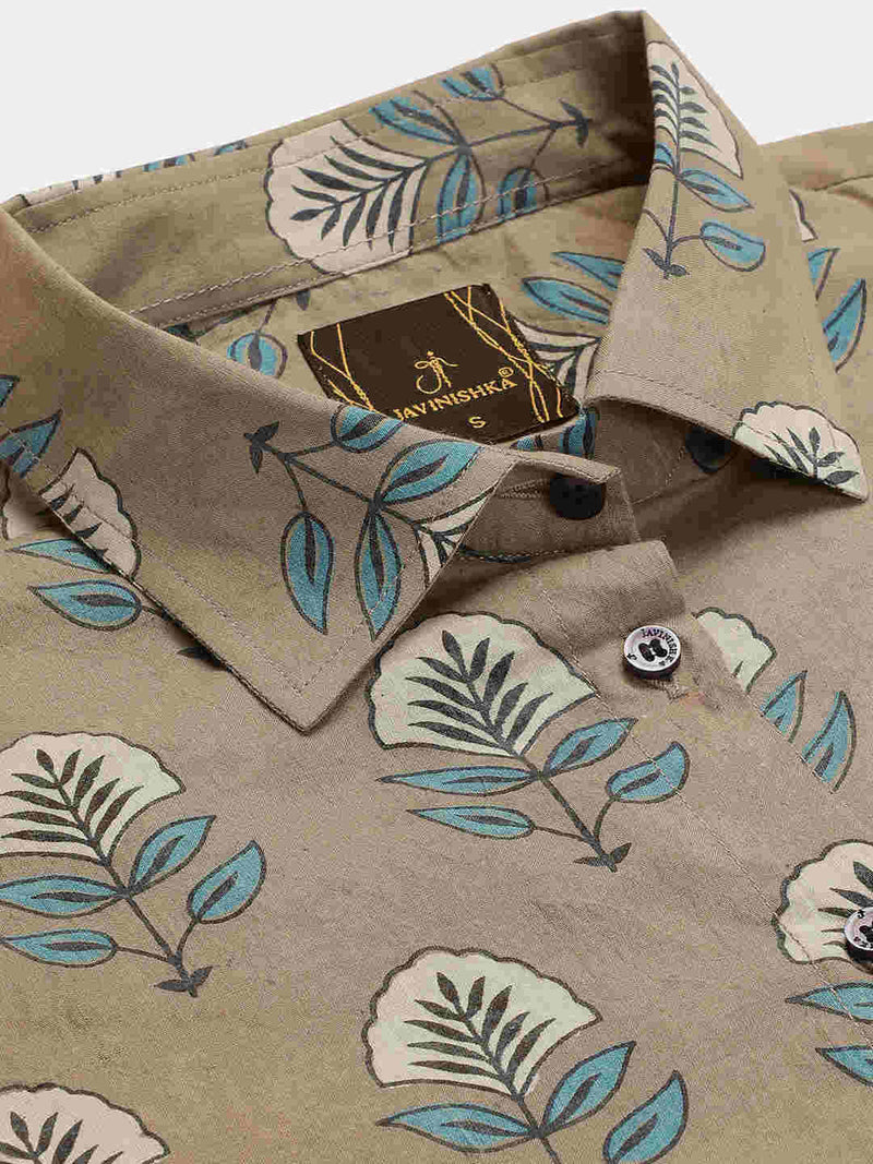 Premium Grey Floral HandBlock Printed Cotton Crop Shirt