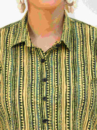 Premium Yellow & Black Stripes HandBlock Printed Cotton Crop Shirt