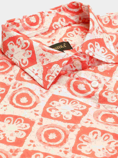 Premium Baby Pink Motifs HandBlock Printed Cotton Crop Shirt