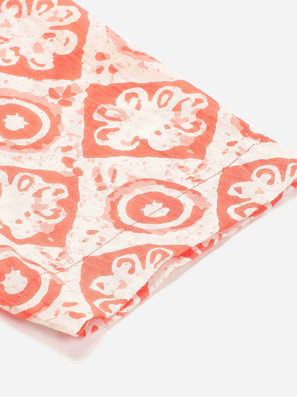 Premium Baby Pink Motifs HandBlock Printed Cotton Crop Shirt