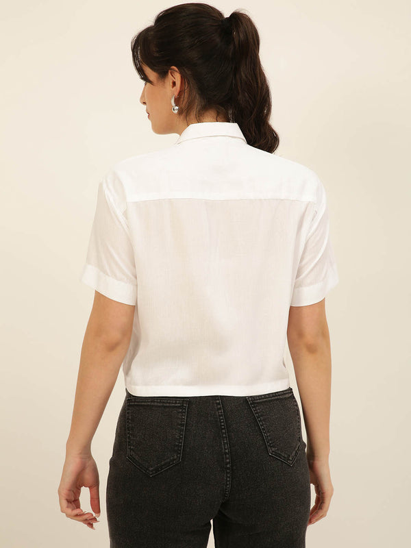 Solid Rayon Crop Shirt