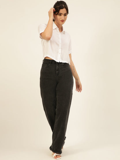 Solid Rayon Crop Shirt