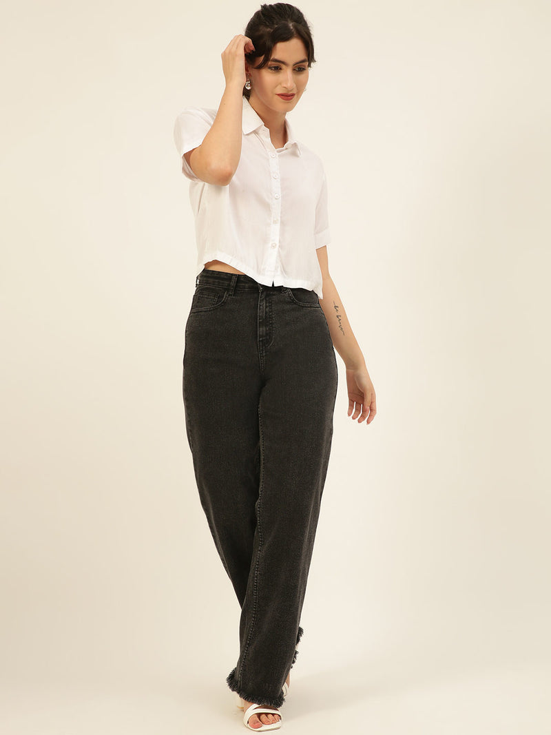 Solid Rayon Crop Shirt