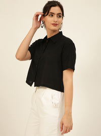 Solid Rayon Crop Shirt