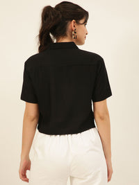 Solid Rayon Crop Shirt