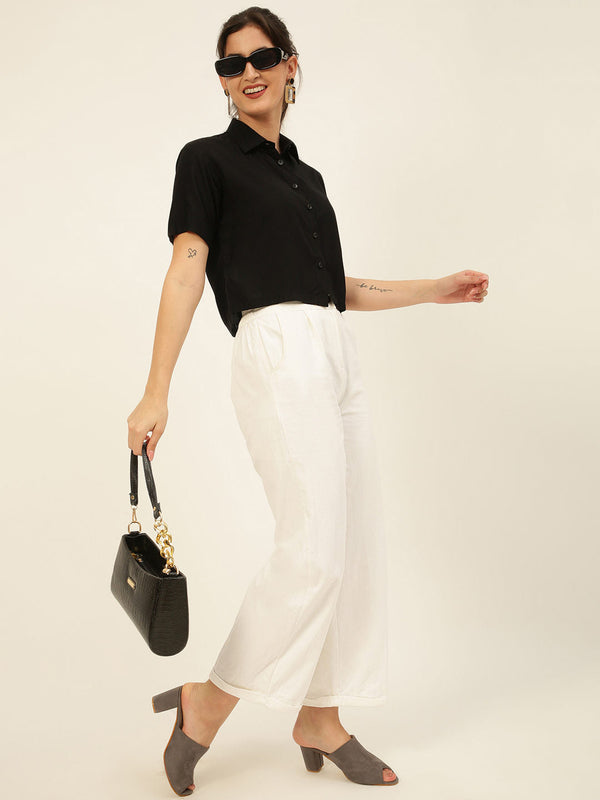 Solid Rayon Crop Shirt