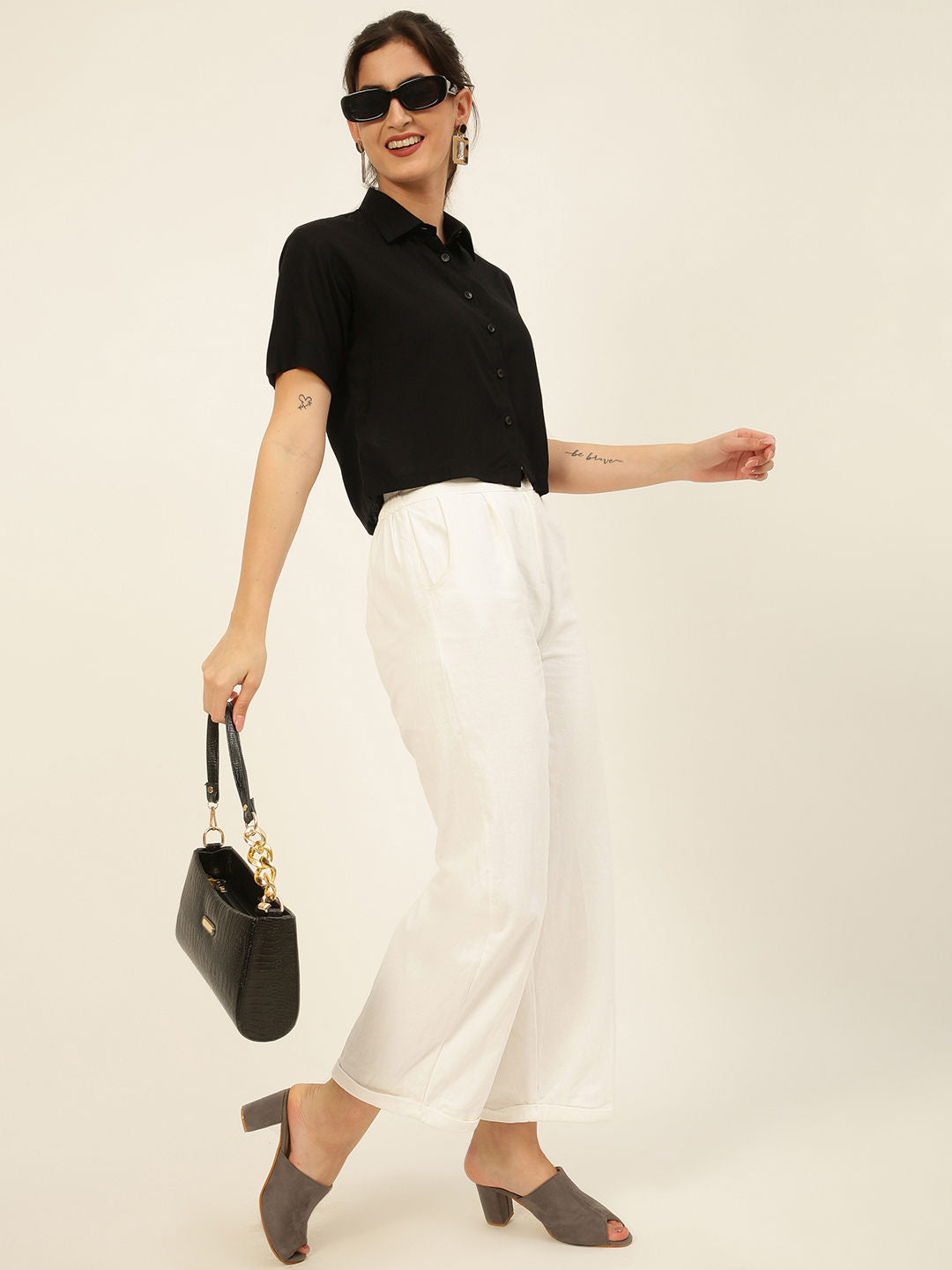 Solid Rayon Crop Shirt