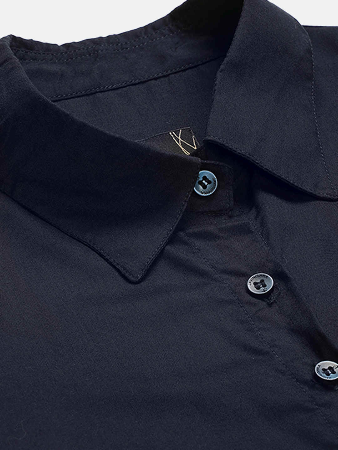 Premium Solid Navy Blue Rayon Crop Shirt