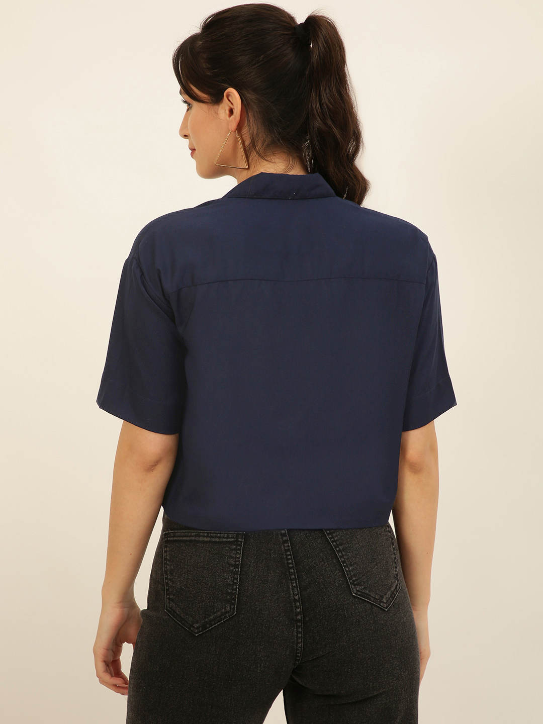Solid Rayon Crop Shirt