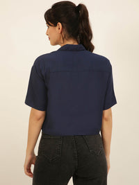 Solid Rayon Crop Shirt