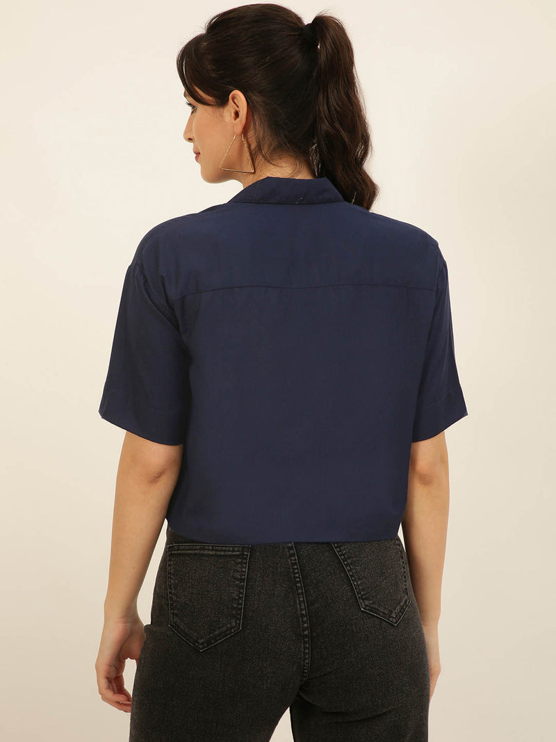 Solid Rayon Crop Shirt