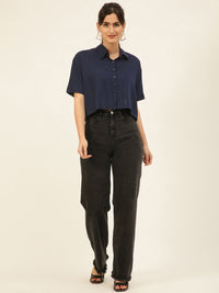 Solid Rayon Crop Shirt