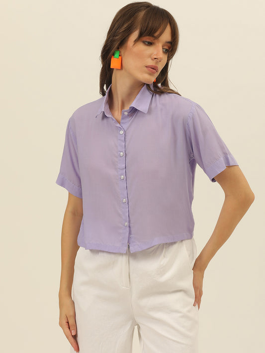 Lavender Softest Pastel Coloured Modal Women Crop Shirt