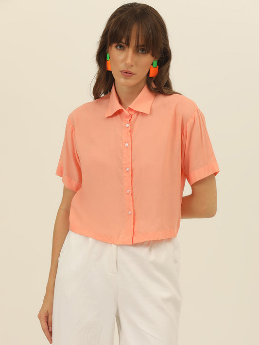 Peach Softest Pastel Coloured Modal Women Crop Shirt