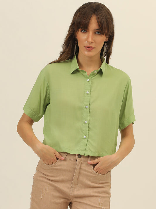 Pastel Green Modal Women Crop Shirt