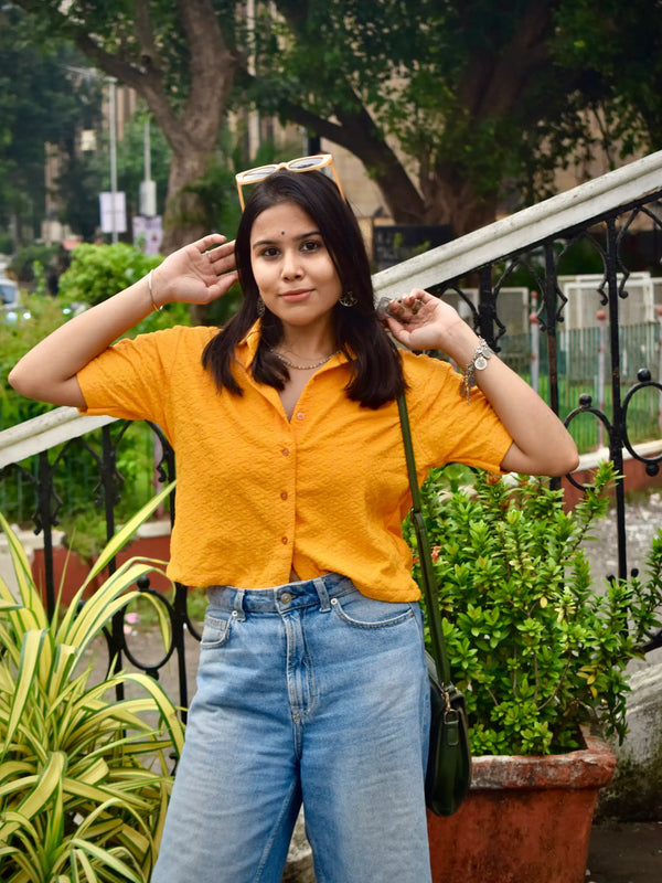 Chikankari Embroidered Women Crop Shirt