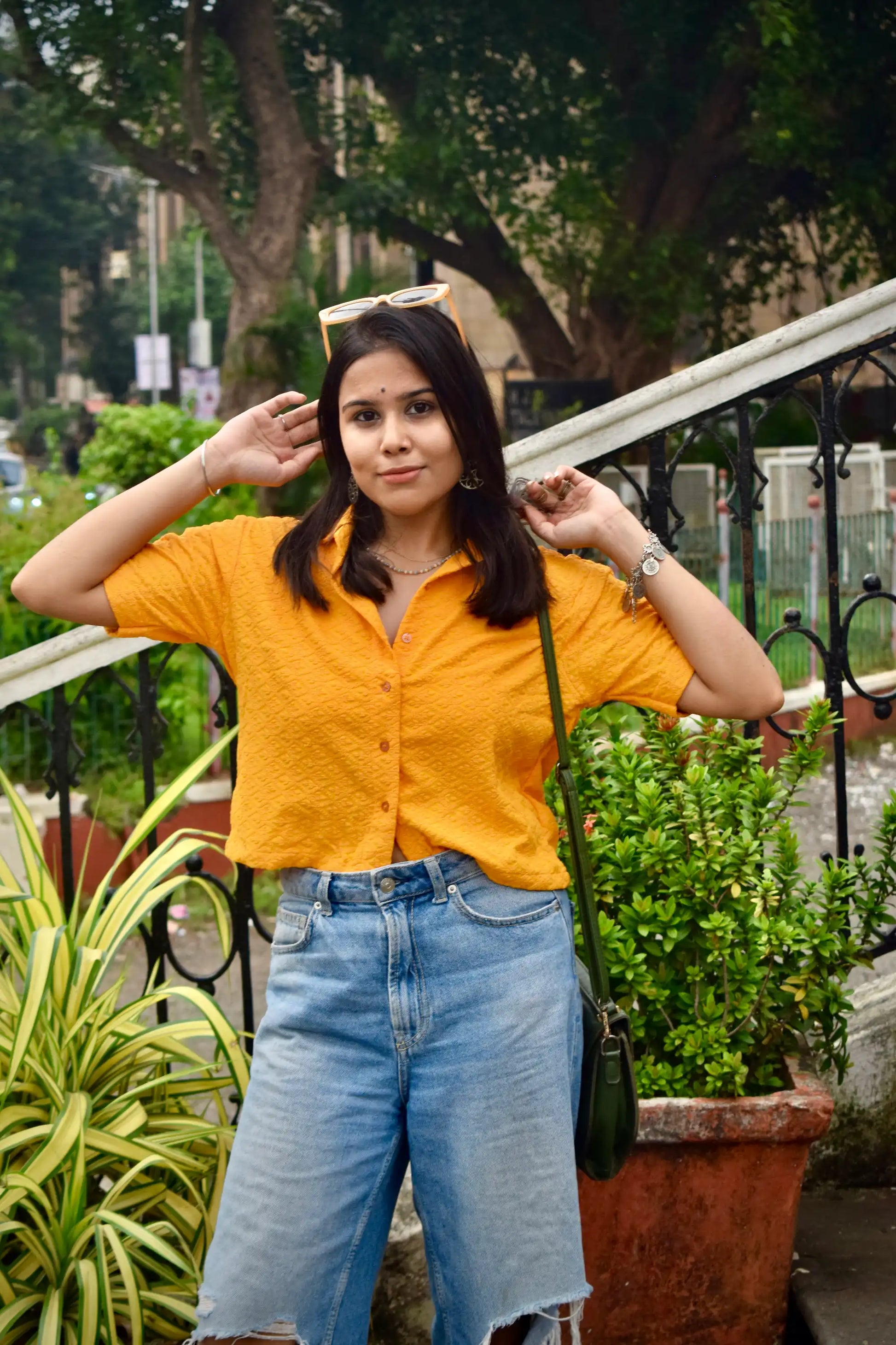 Chikankari Embroidered Women Crop Shirt - Main Image