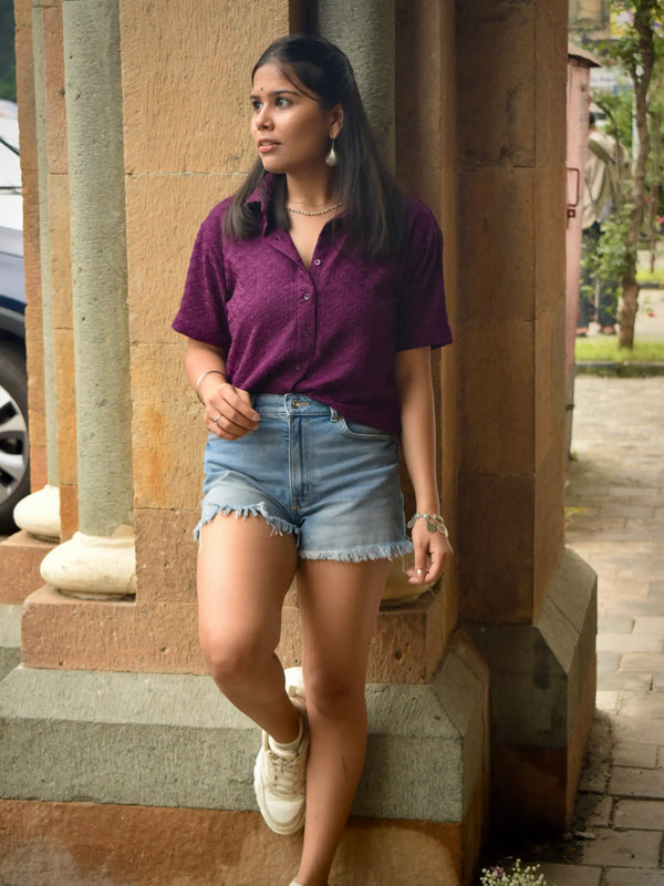 Chikankari Embroidered Women Crop Shirt