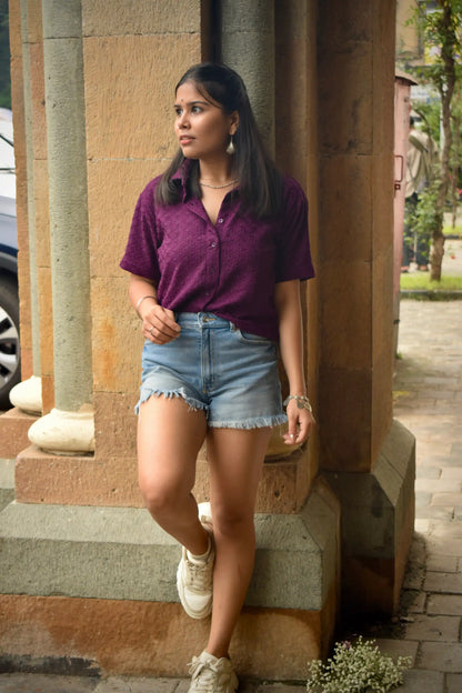 Chikankari Embroidered Women Crop Shirt