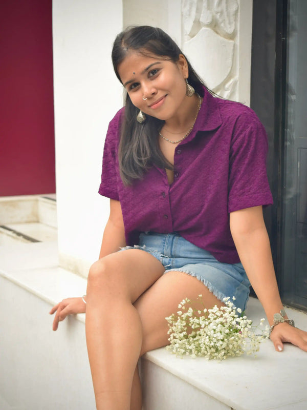 Chikankari Embroidered Women Crop Shirt