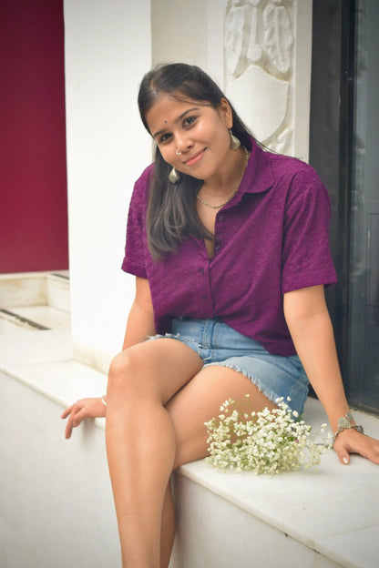 Chikankari Embroidered Women Crop Shirt
