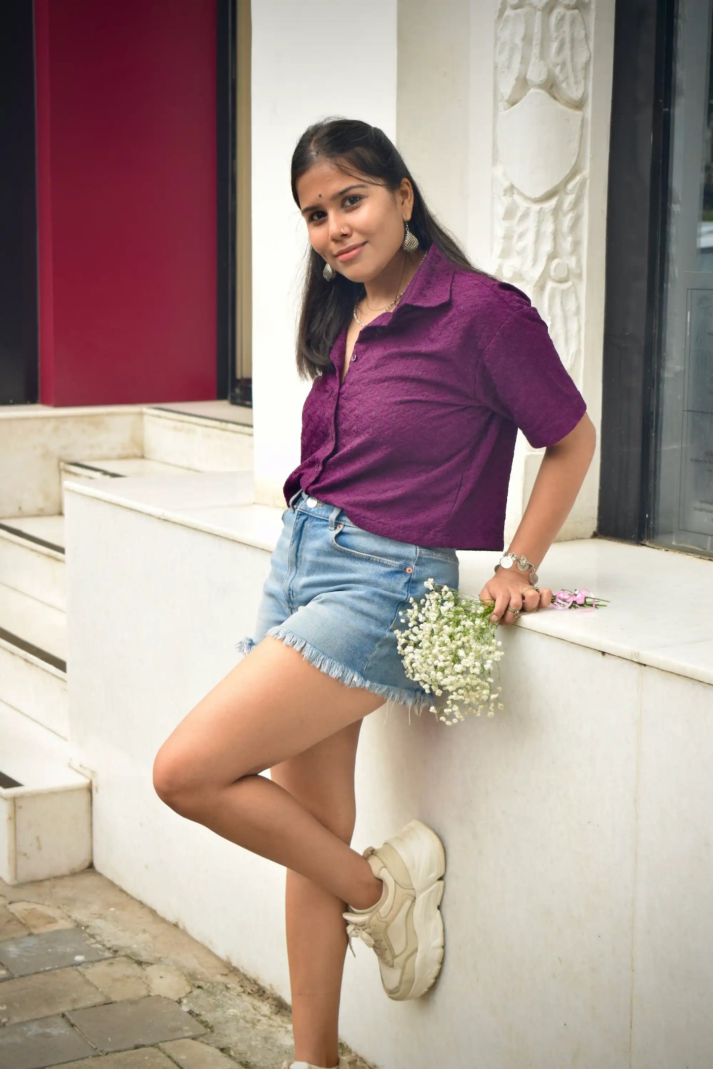Chikankari Embroidered Women Crop Shirt
