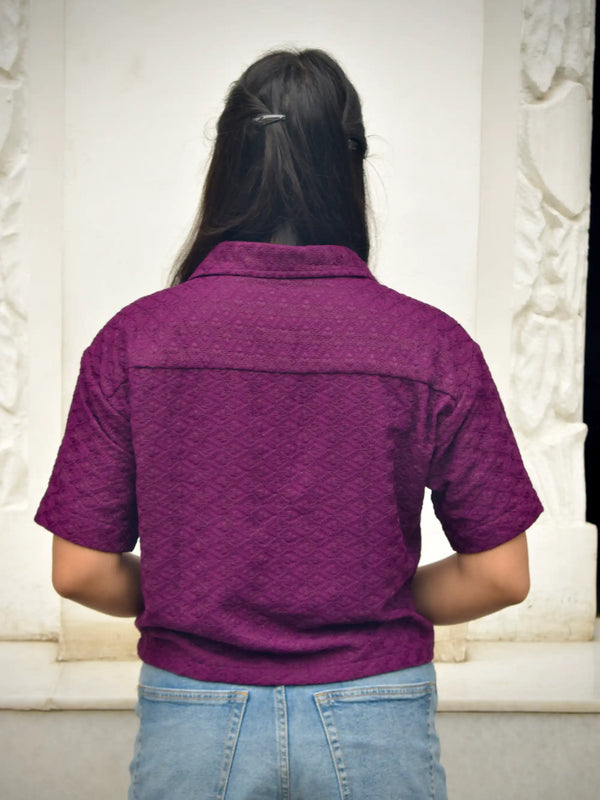 Chikankari Embroidered Women Crop Shirt