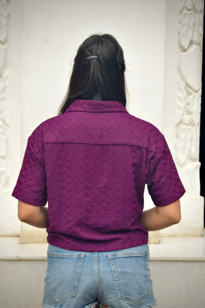 Chikankari Embroidered Women Crop Shirt