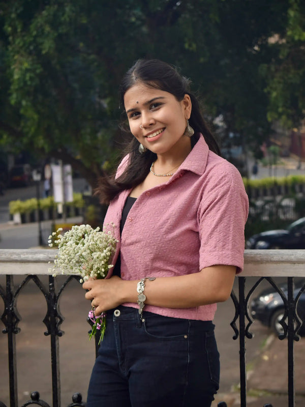 Chikankari Embroidered Women Crop Shirt