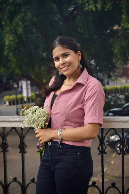 Chikankari Embroidered Women Crop Shirt