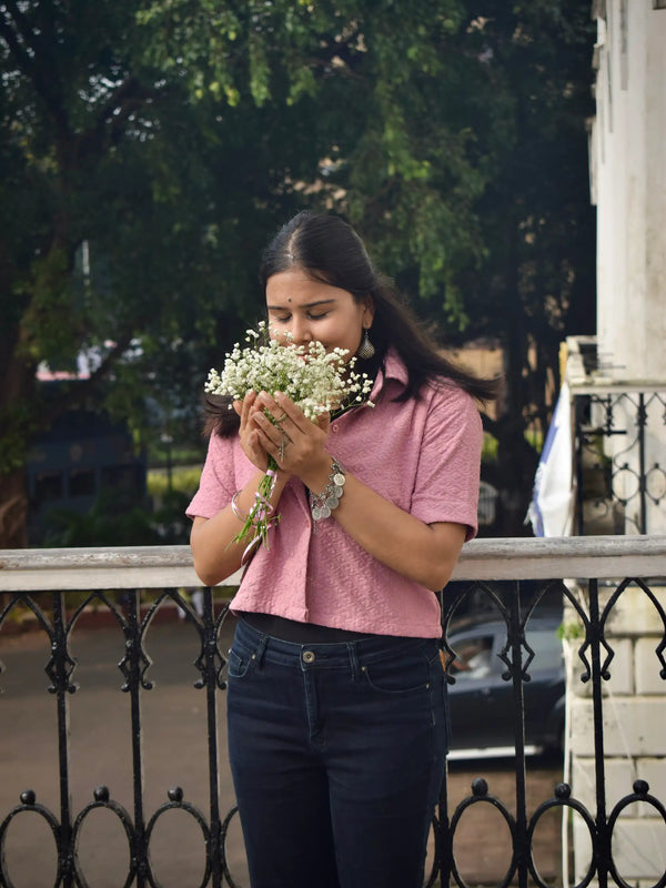 Chikankari Embroidered Women Crop Shirt