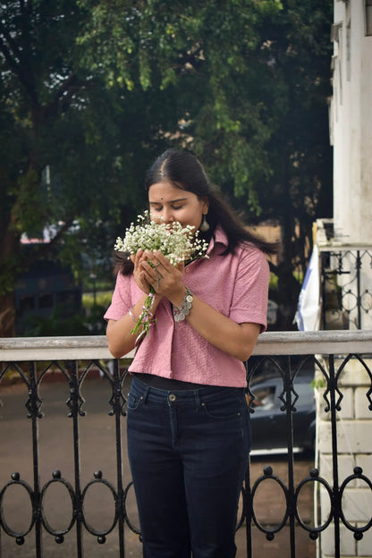 Chikankari Embroidered Women Crop Shirt