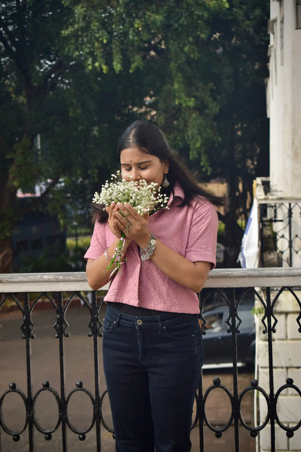 Chikankari Embroidered Women Crop Shirt