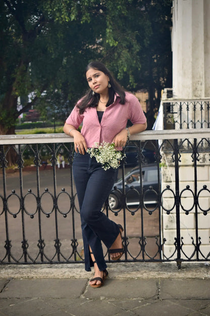 Chikankari Embroidered Women Crop Shirt