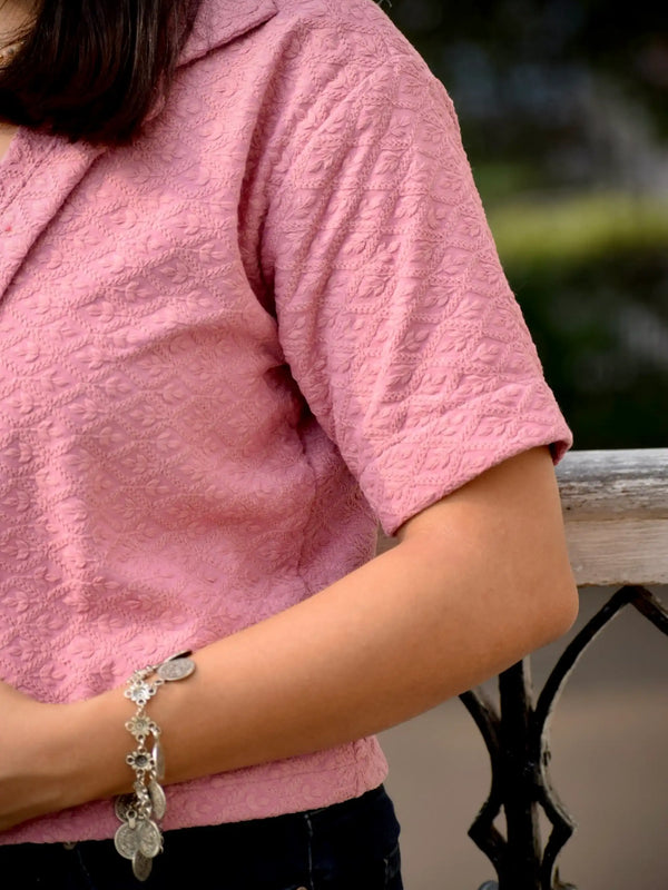 Chikankari Embroidered Women Crop Shirt