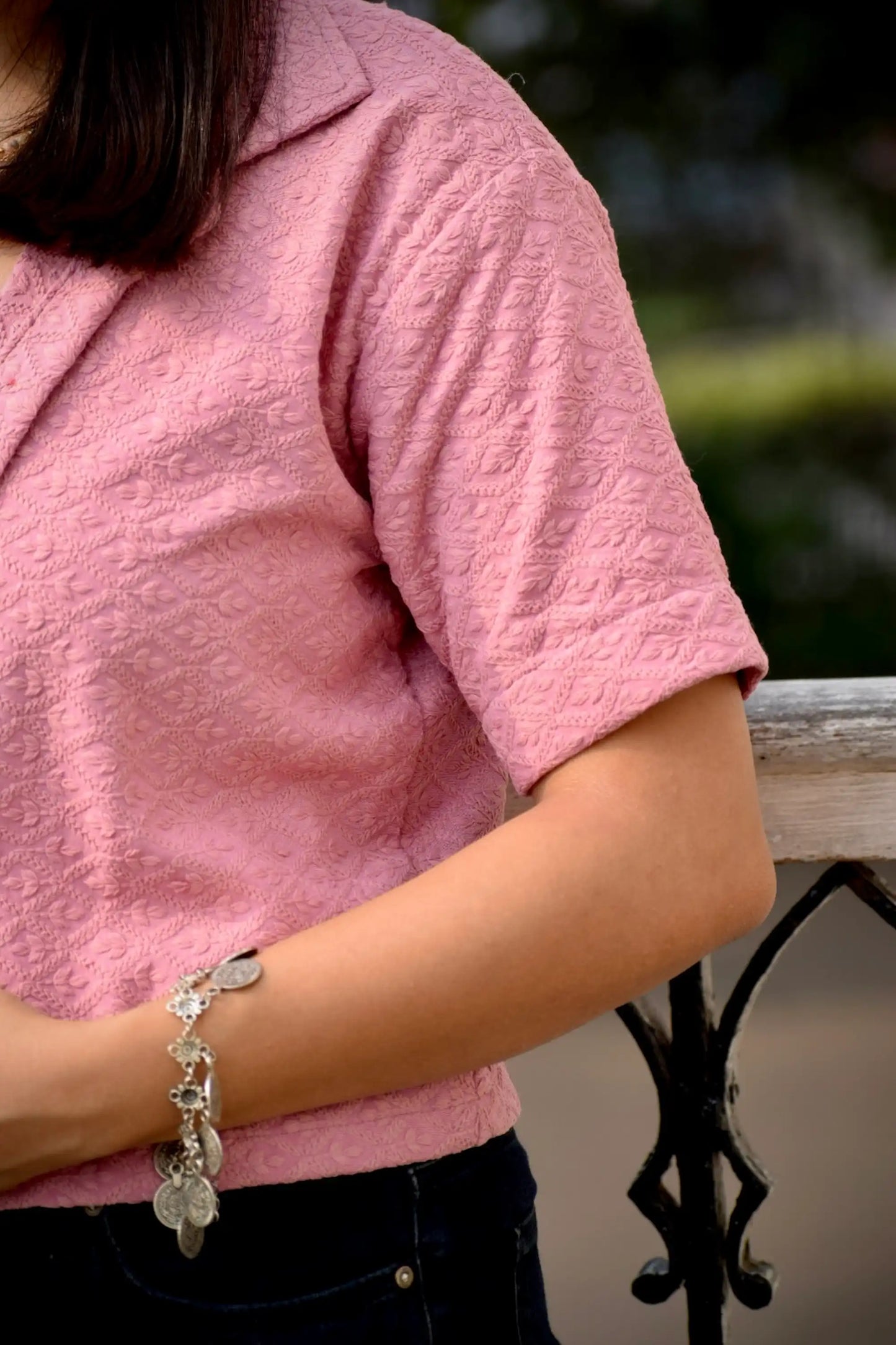 Chikankari Embroidered Women Crop Shirt