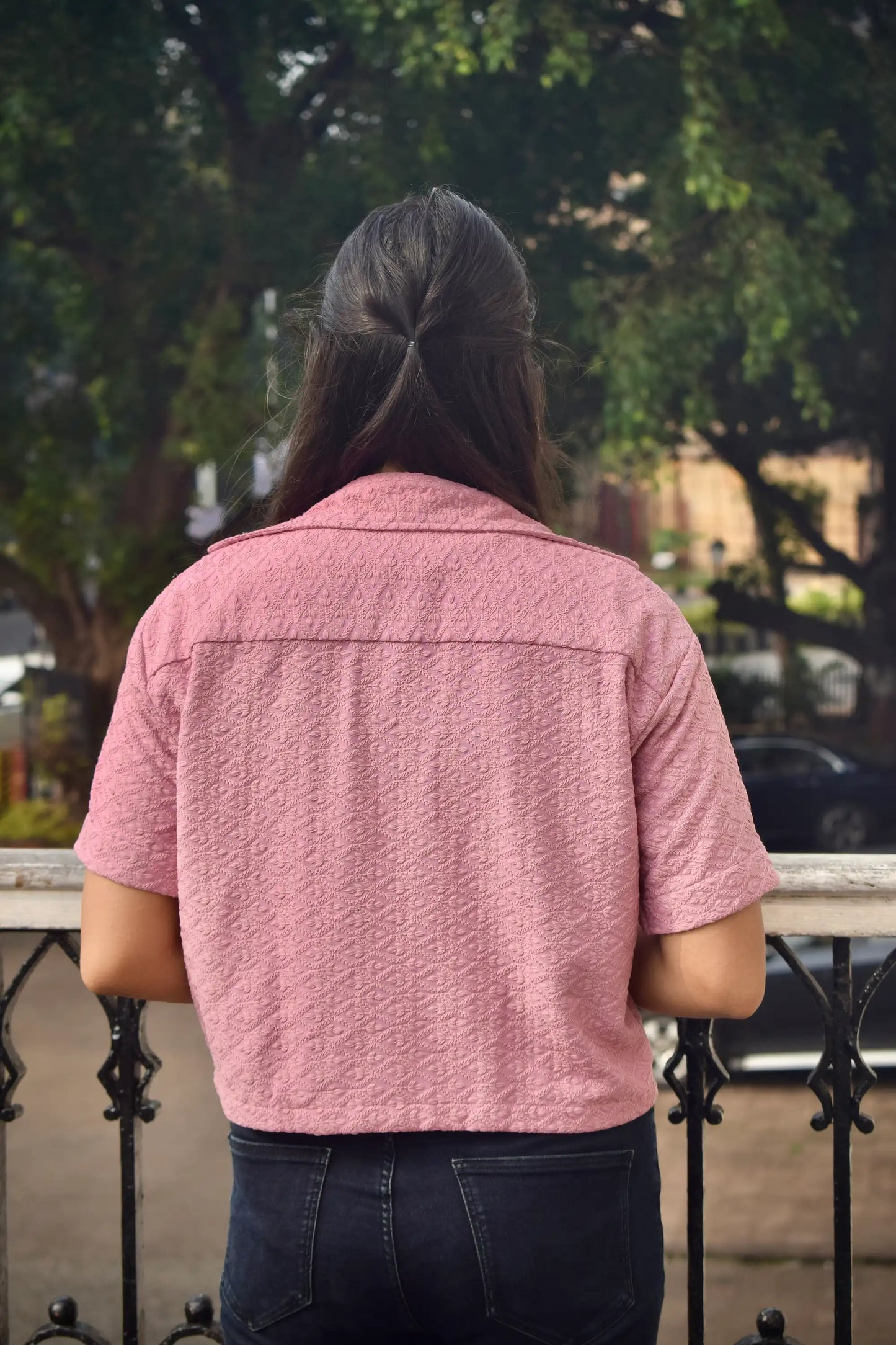 Chikankari Embroidered Women Crop Shirt