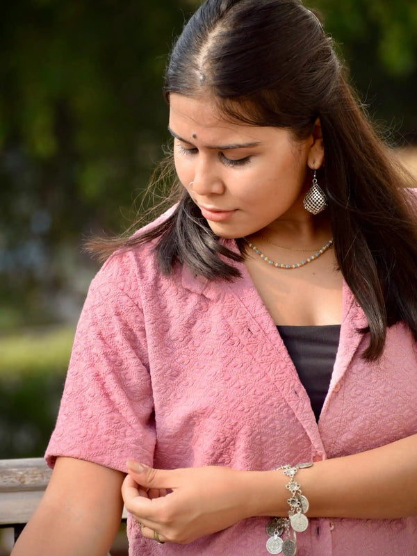 Chikankari Embroidered Women Crop Shirt