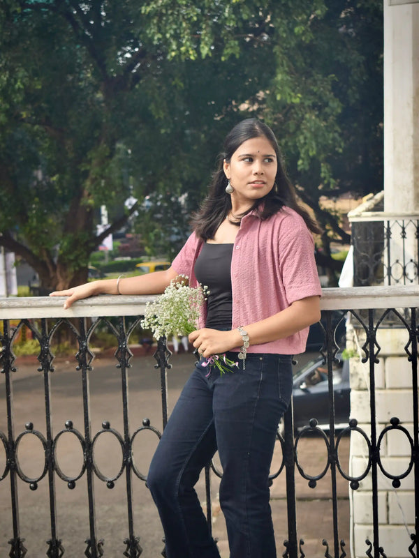 Chikankari Embroidered Women Crop Shirt