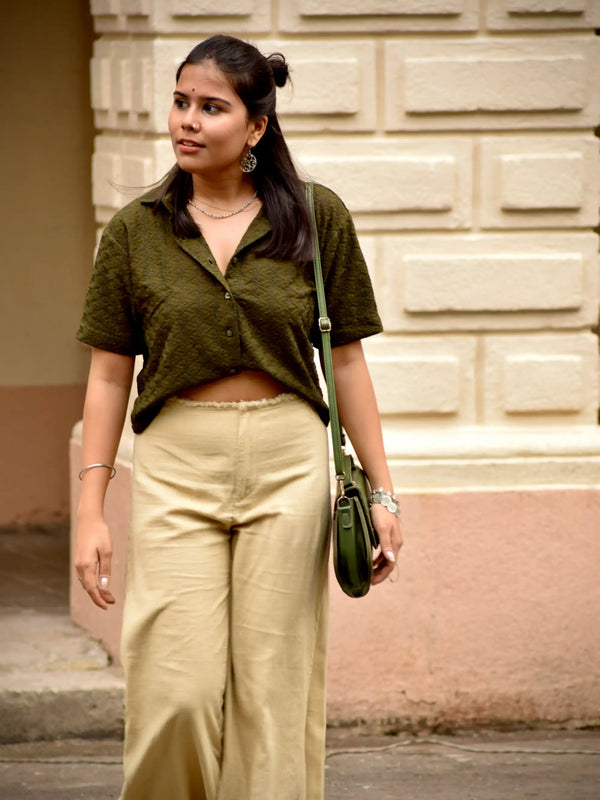 Chikankari Embroidered Women Crop Shirt