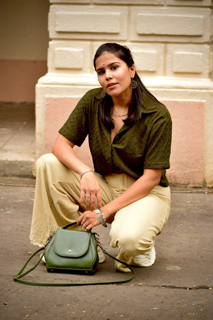 Chikankari Embroidered Women Crop Shirt