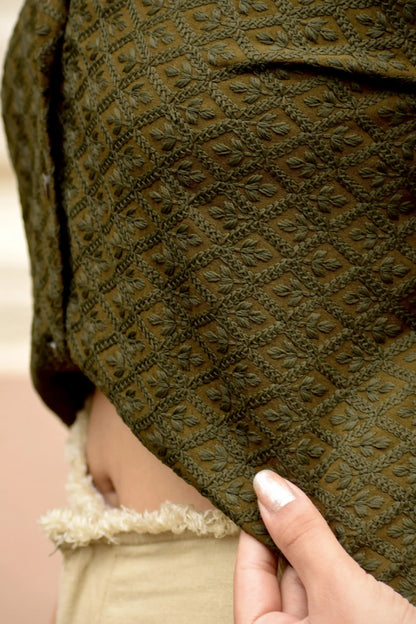 Chikankari Embroidered Women Crop Shirt